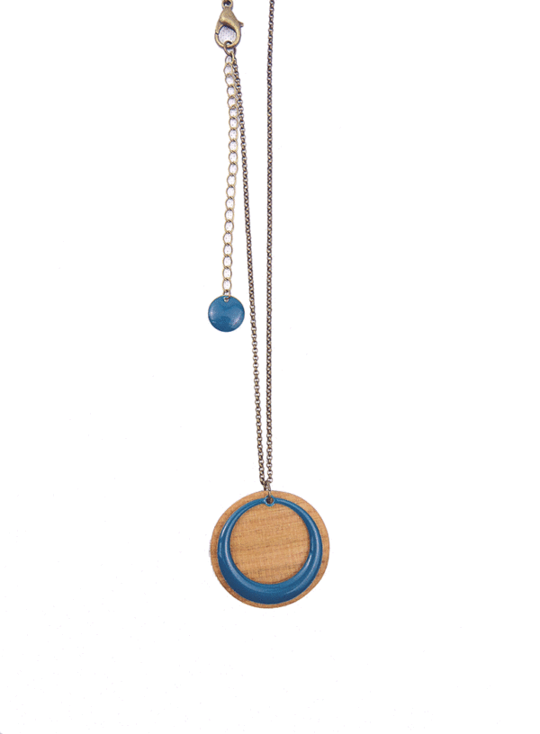 Collier sautoir en bois et laiton