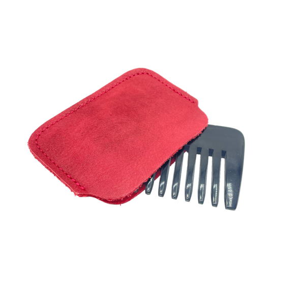Peigne à dents larges de dos avec son étui en cuir